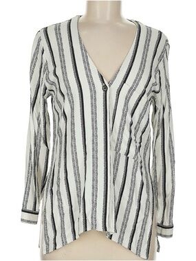 Topshop Black and White Vertical Stripe V-Neck Blouse